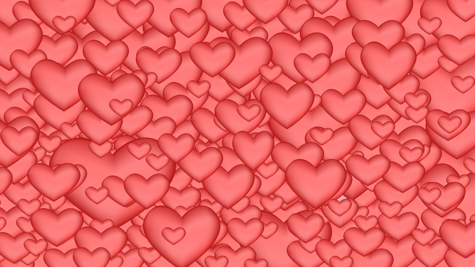 Many red hearts of different sizes
