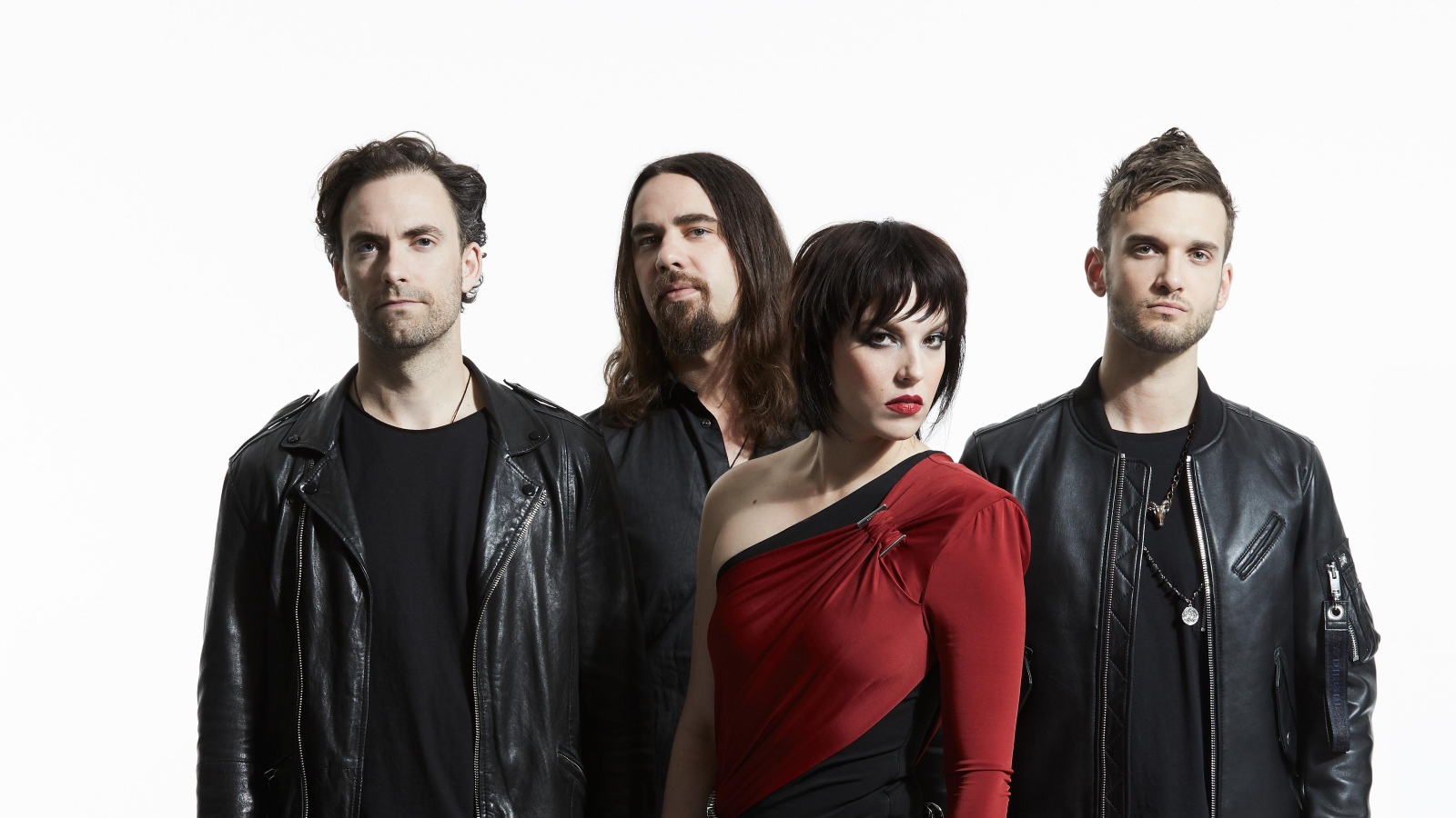 Рок группа Halestorm на белом фоне