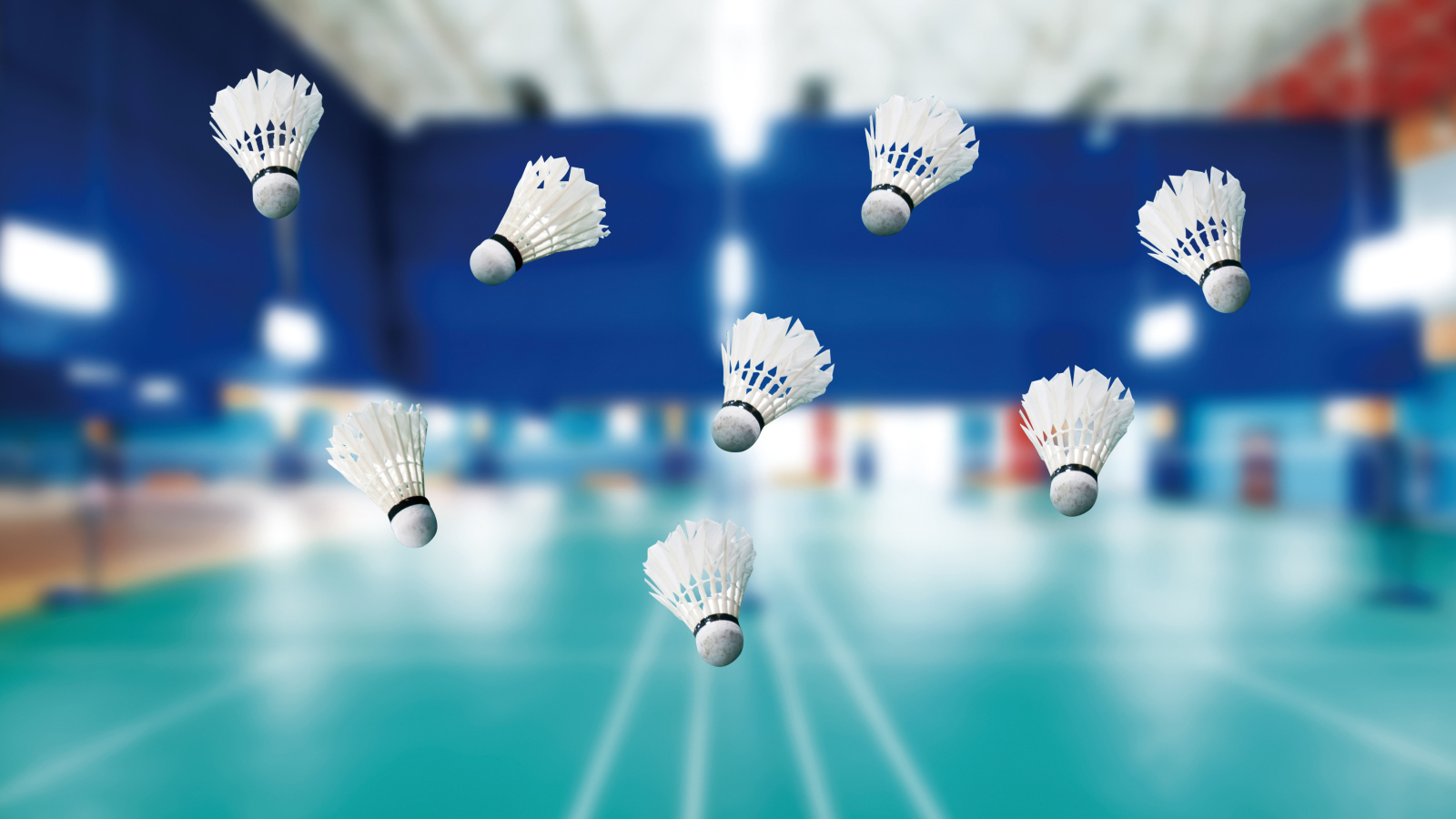 Badminton shuttlecocks in the air