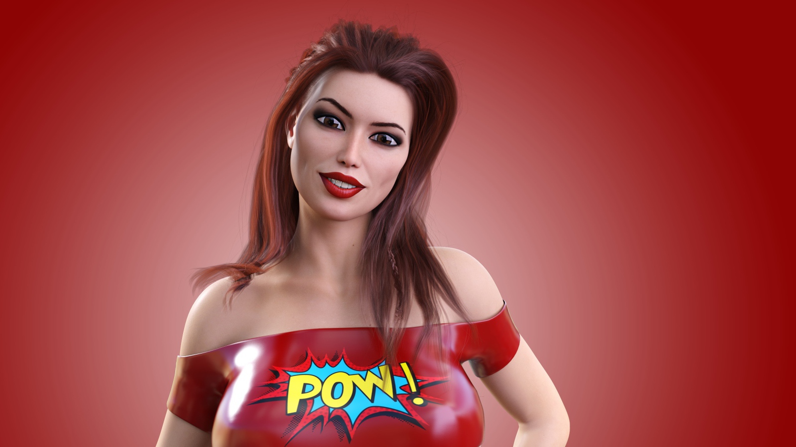 Девушка 3д на красном фоне