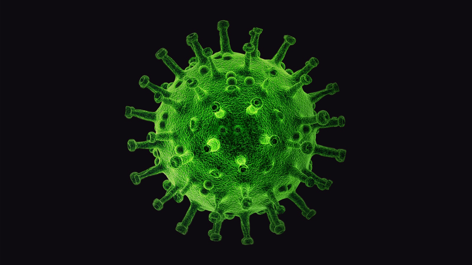 Большой зеленый вирус на черном фоне 3д графика