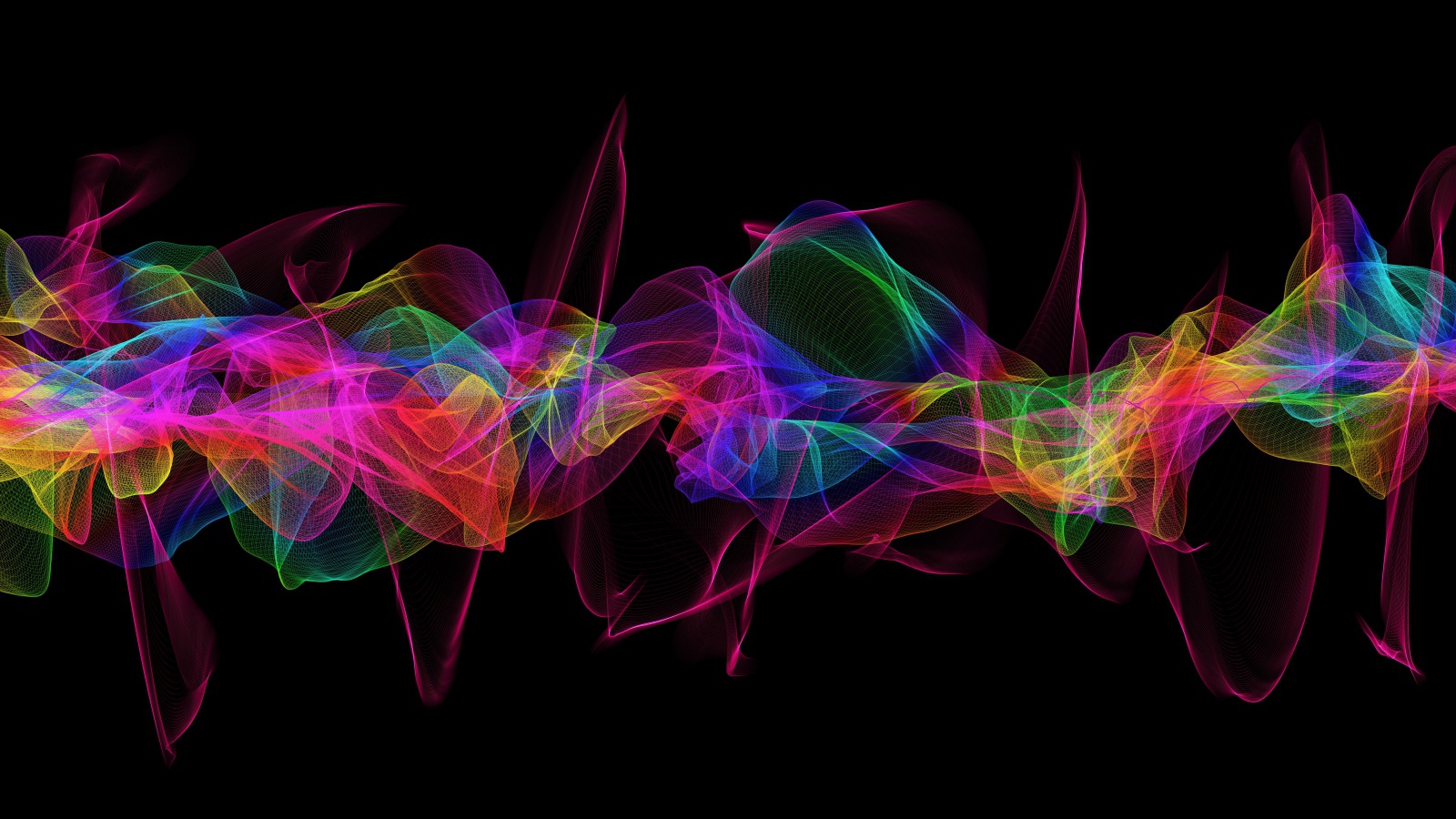 Красочные яркие абстрактные волны на черном фоне