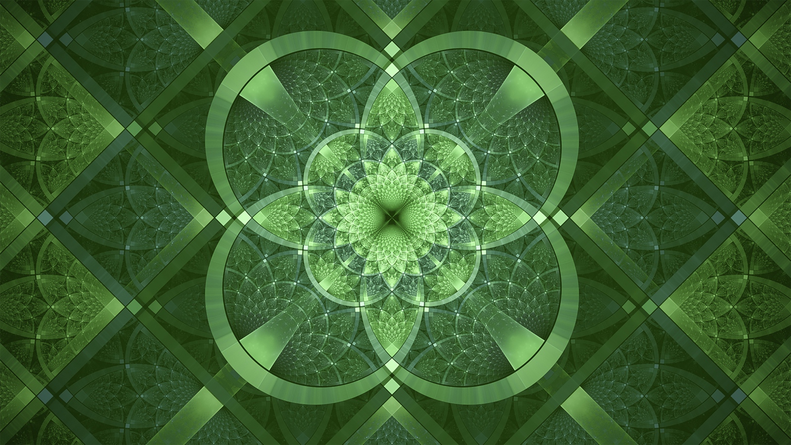 Фрактальный зеленый узор с фигурами