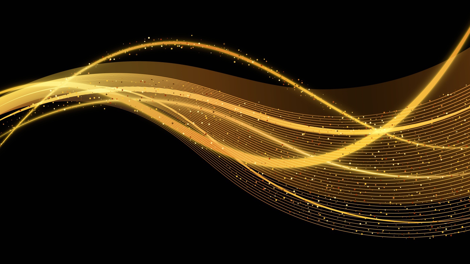 Золотистые волны с блестками на черном фоне 