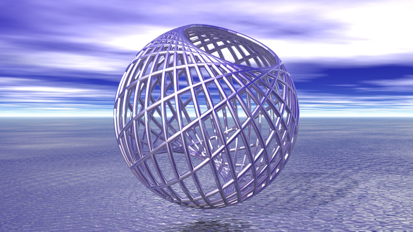 Металлическая круглая клетка над водой 3д графика