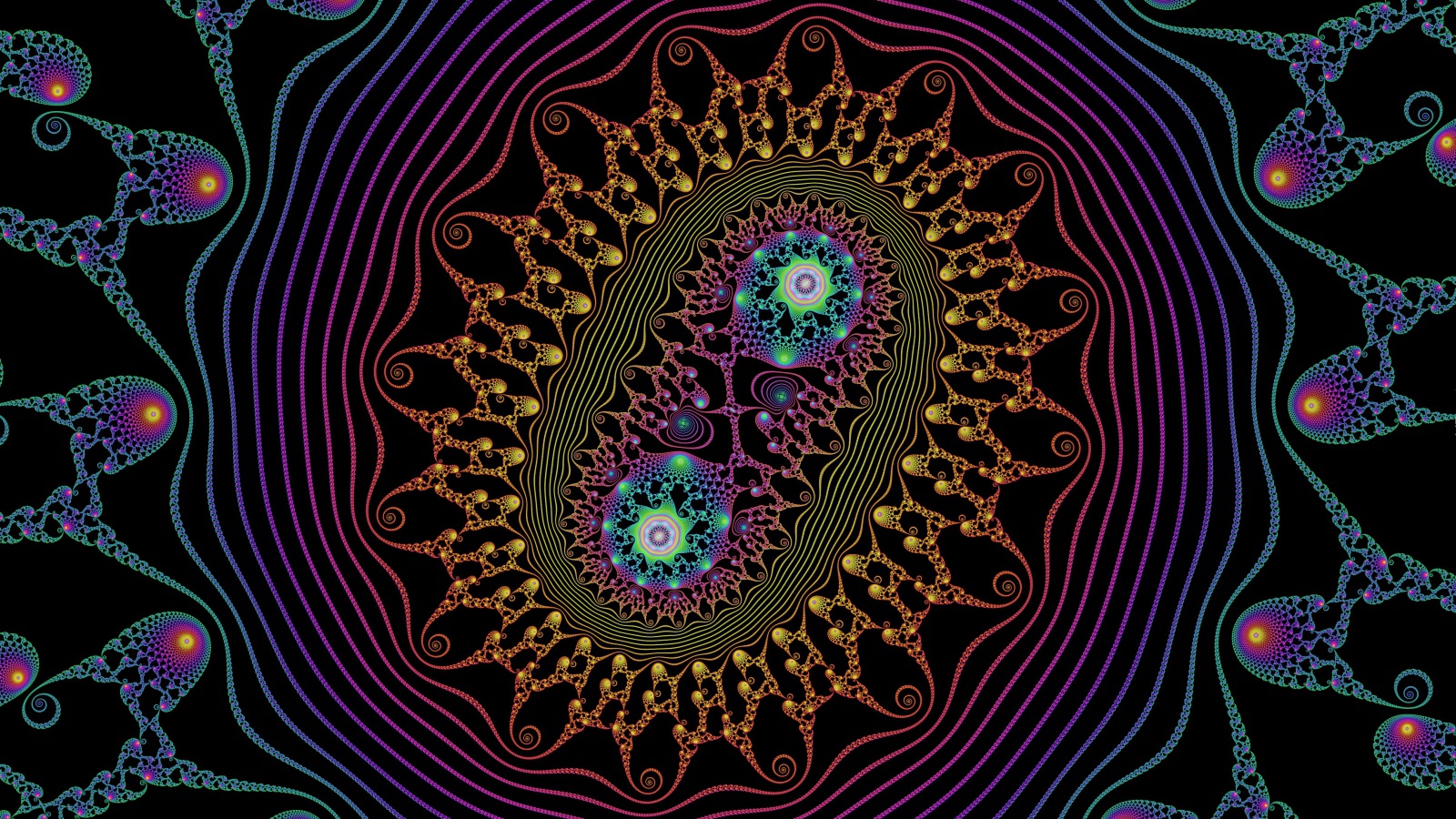 Разноцветный узор с бактериями на черном фоне