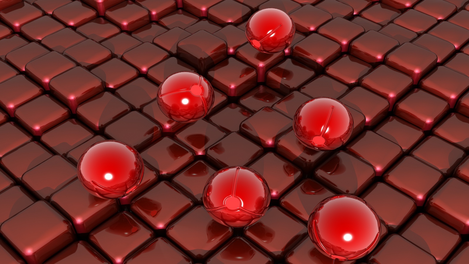 Красные шары на кубах 3д графика