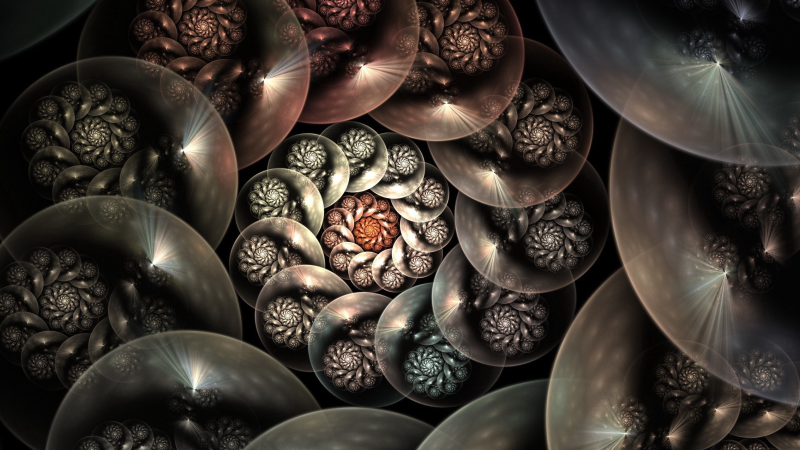 Спираль из шаров на черном фоне 