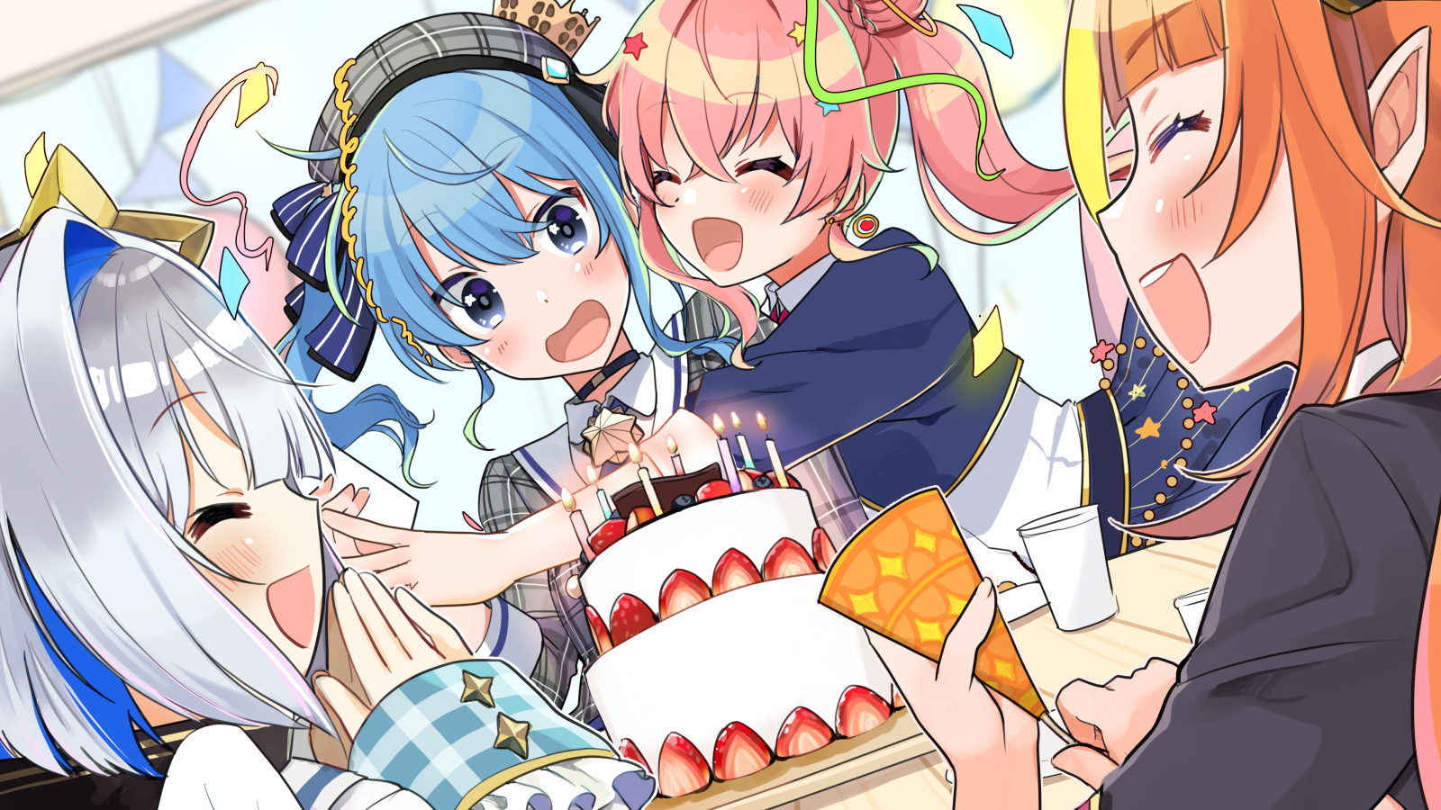 Girls Celebrating Birthday Anime Virtual Youtuber Desktop wallpapers  1600x900