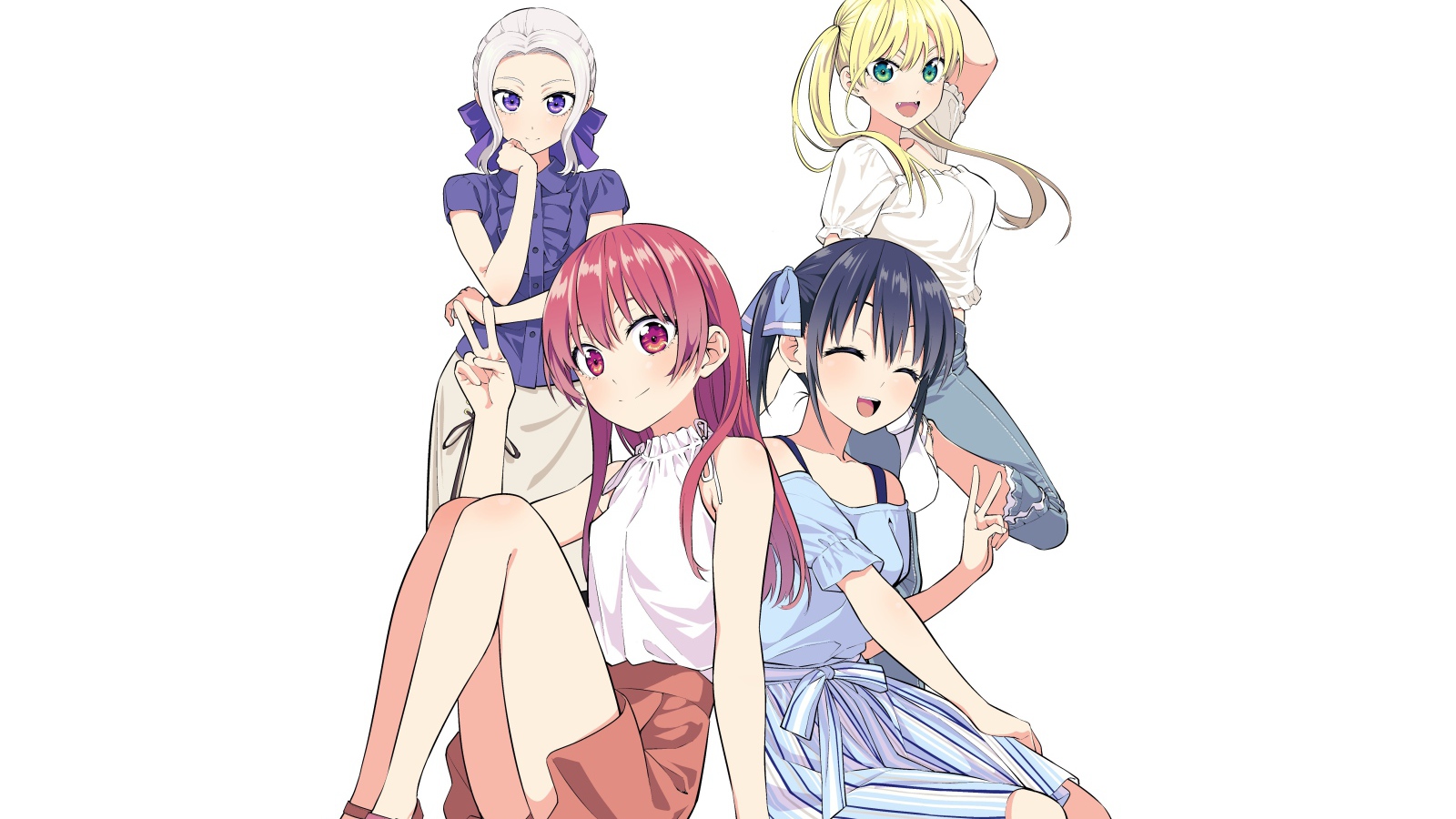 Девушки из аниме  Kanojo mo Kanojo на белом фоне