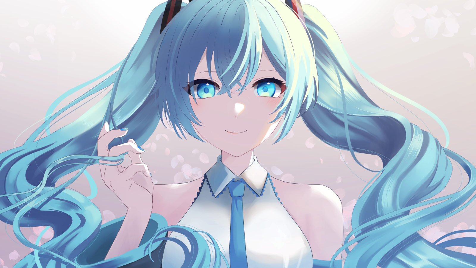 Девушка Хатсуне Мику с голубыми волосами аниме Вокалойд