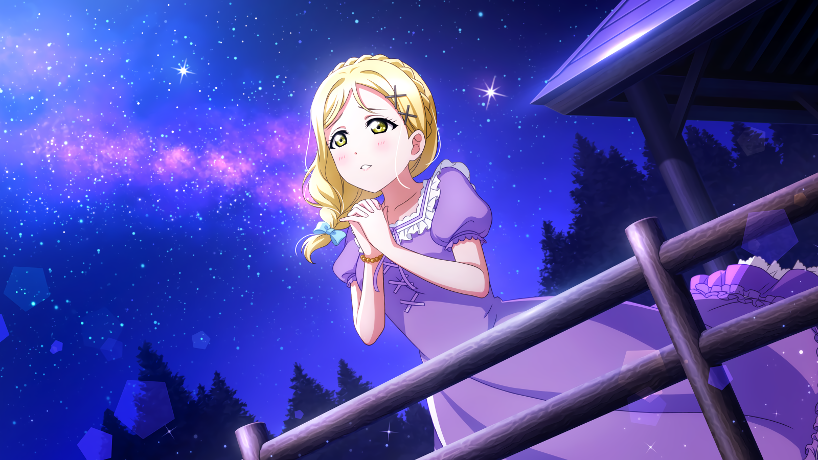 Грустная девушка аниме в фиолетовом платье 