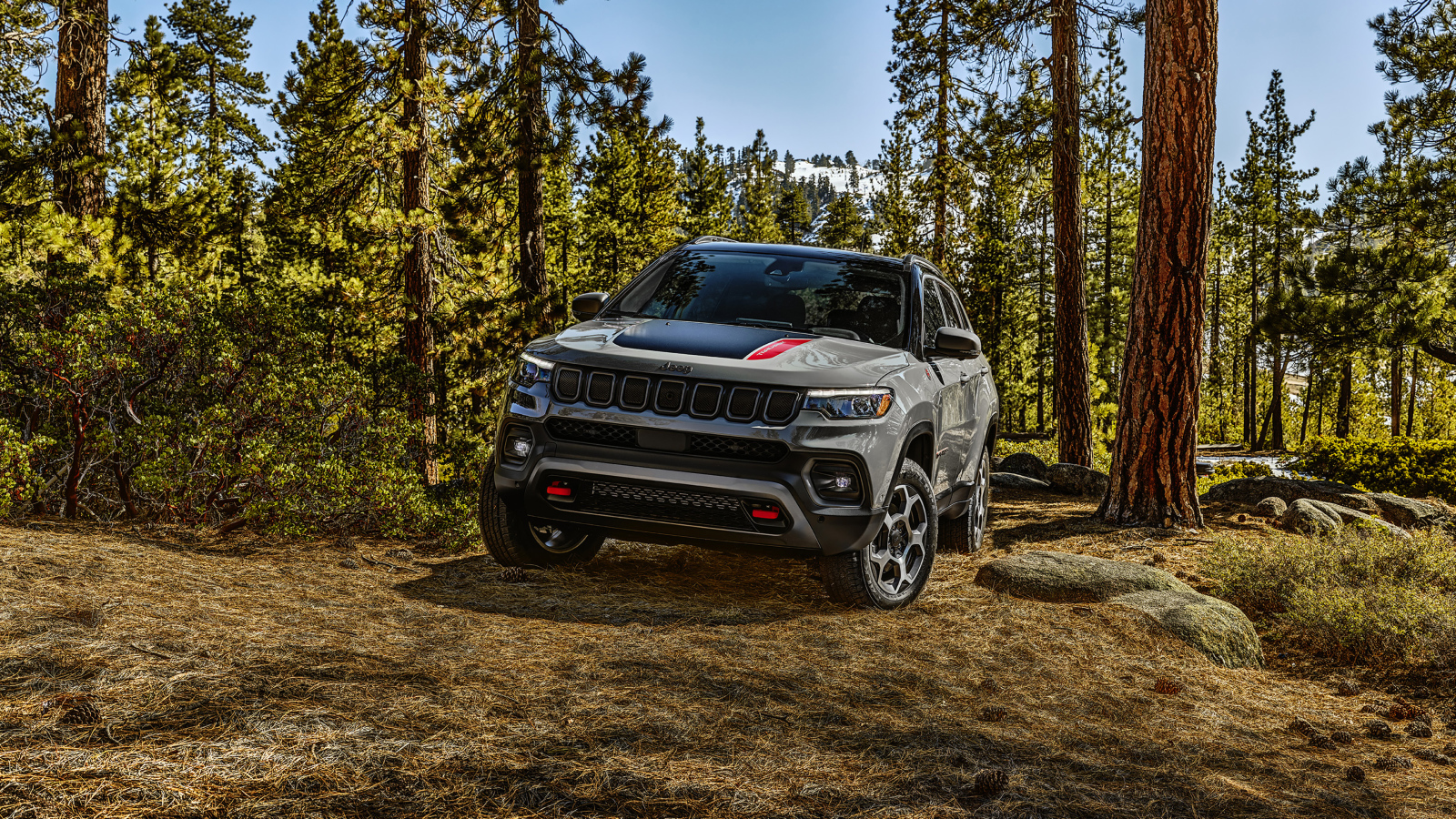 Внедорожник Jeep Compass Trailhawk, 2022 года в лесу