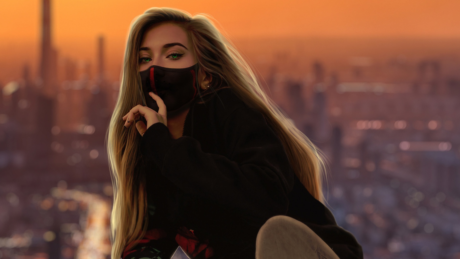 Девушка 3д в черной маске 