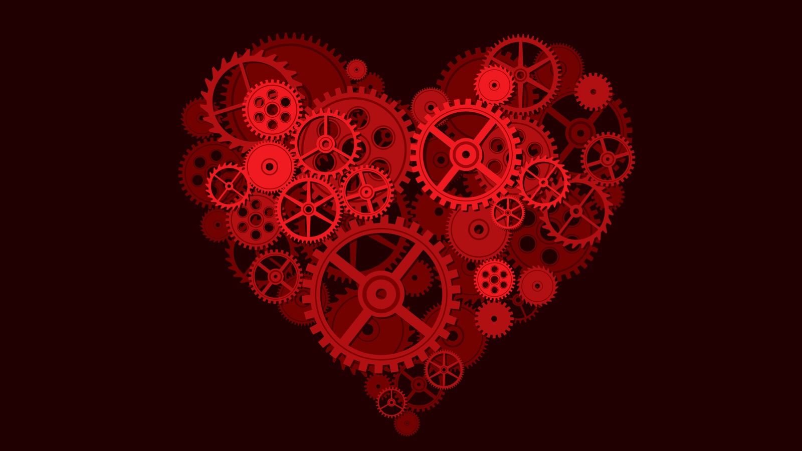 Большое красное сердце из шестеренок 