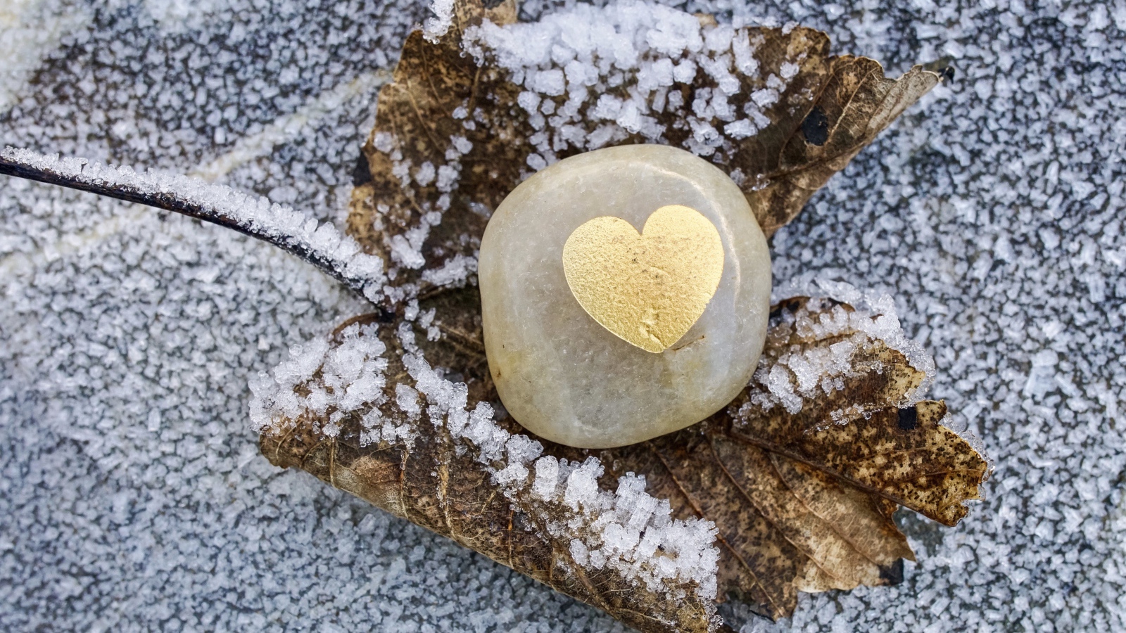 Сердце в камне на заснеженной земле