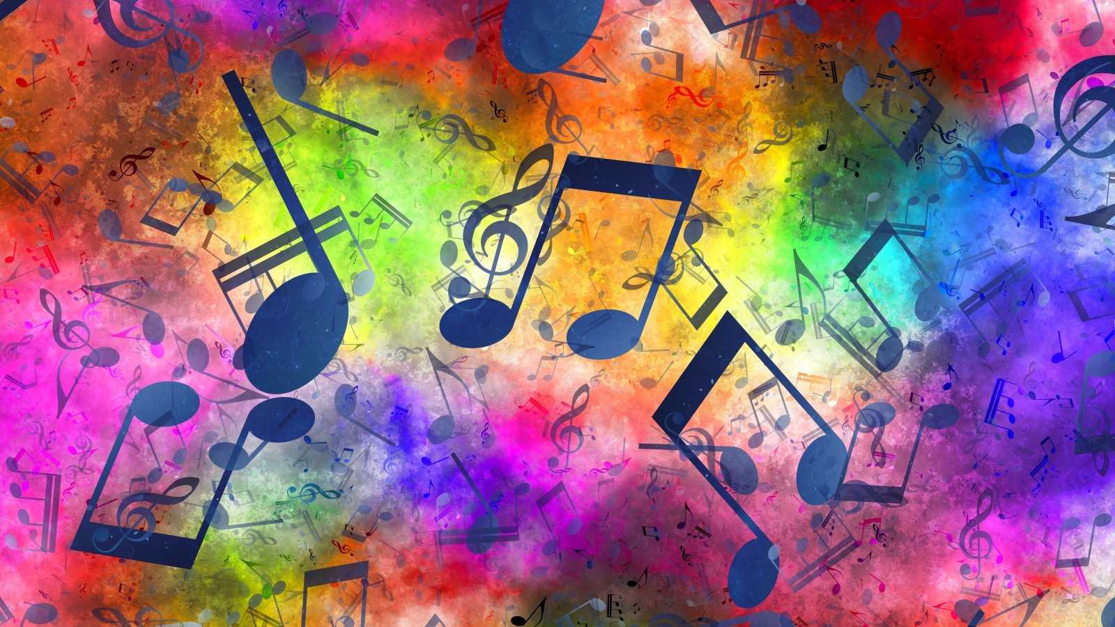 Черные музыкальные ноты на разноцветном фоне 