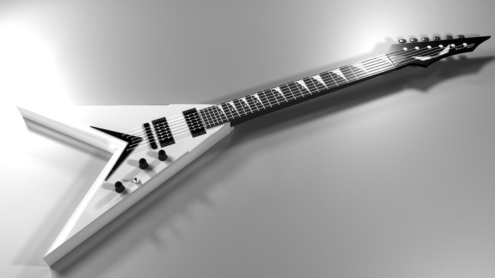 Белая электрогитара на сером фоне 