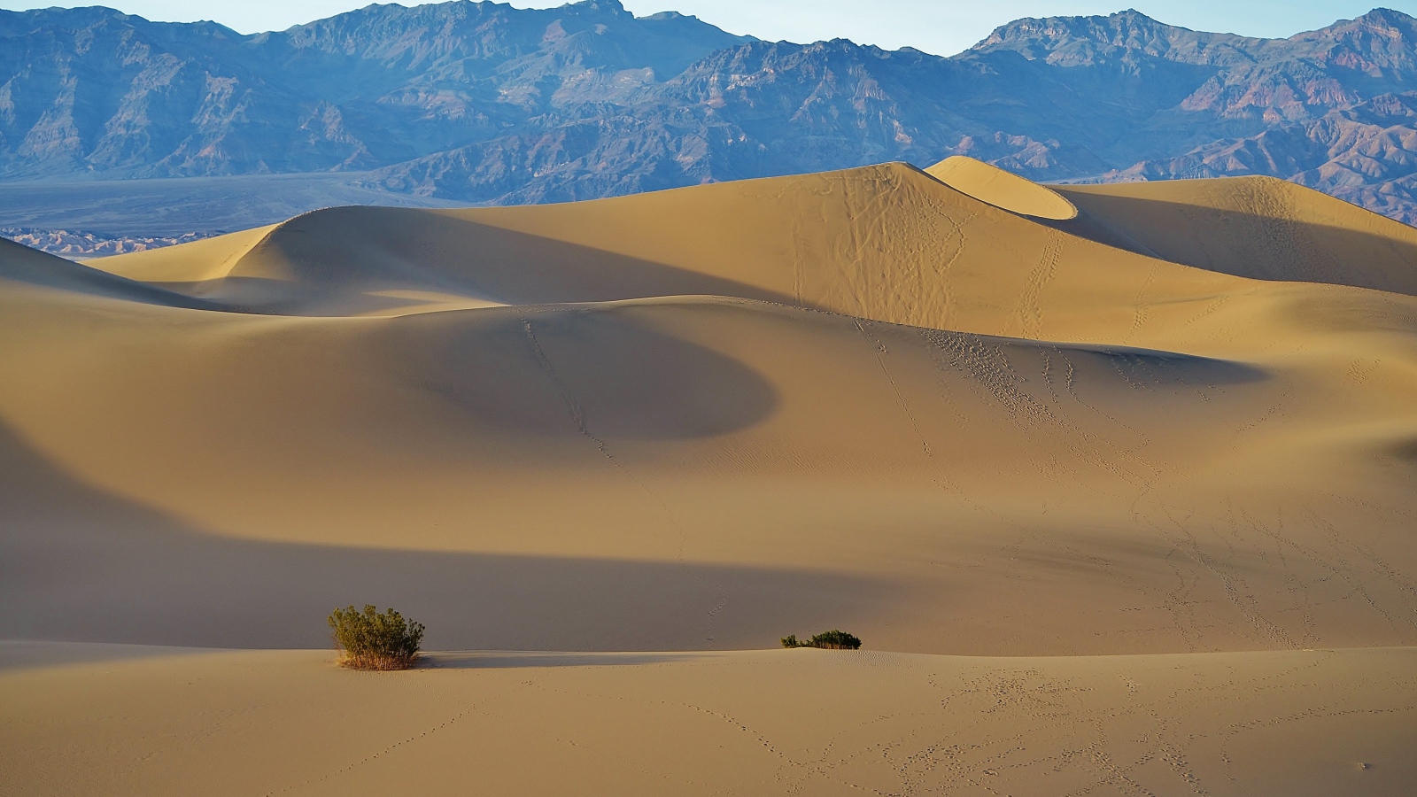 Большая пустыня с горячим песком у гор 