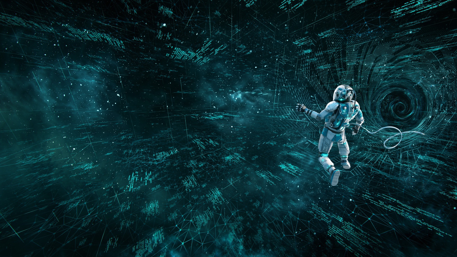 Мужчина астронавт в информационном космосе