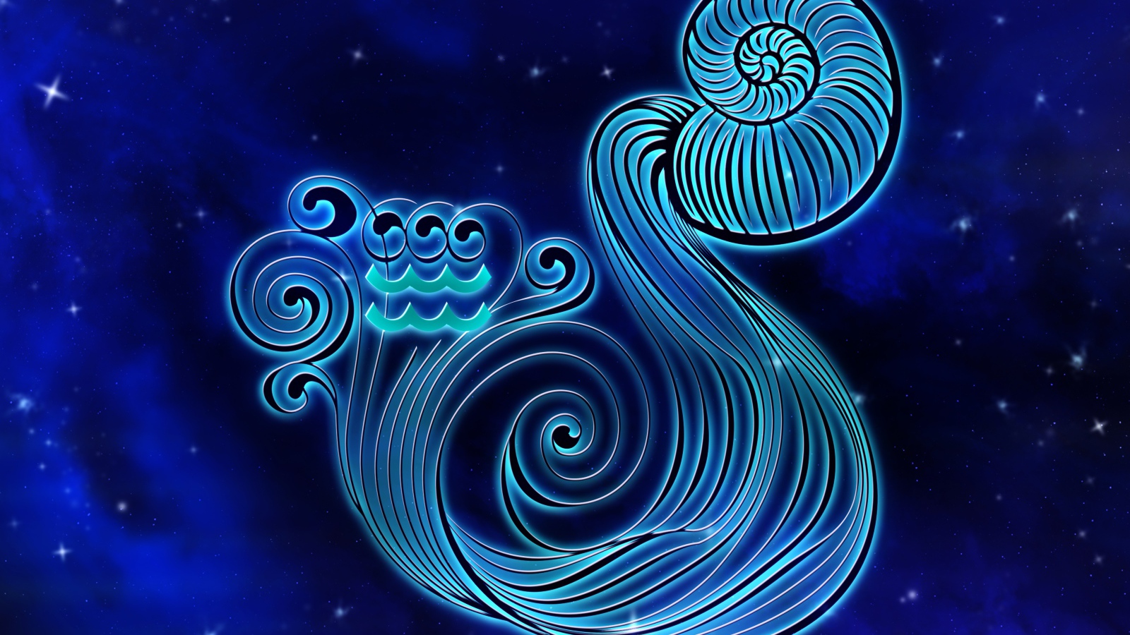 Beautiful sign Aquarius on a blue background