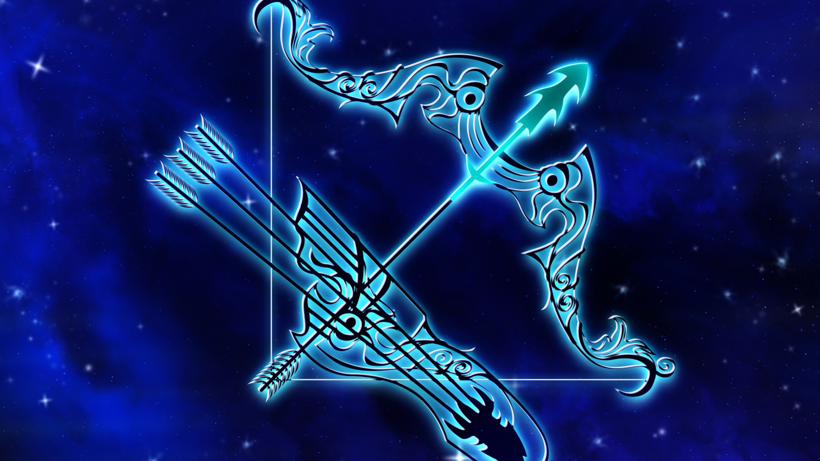 Beautiful zodiac sign Sagittarius on blue background