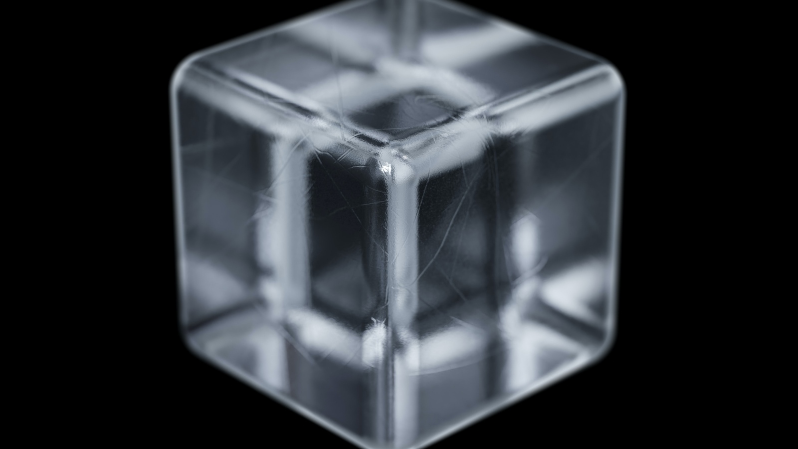 Ледяной 3д куб на черном фоне крупным планом