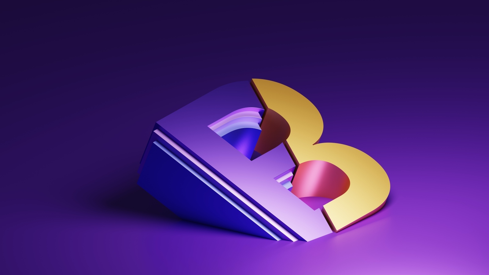 Большая 3д буква на фиолетовом фоне