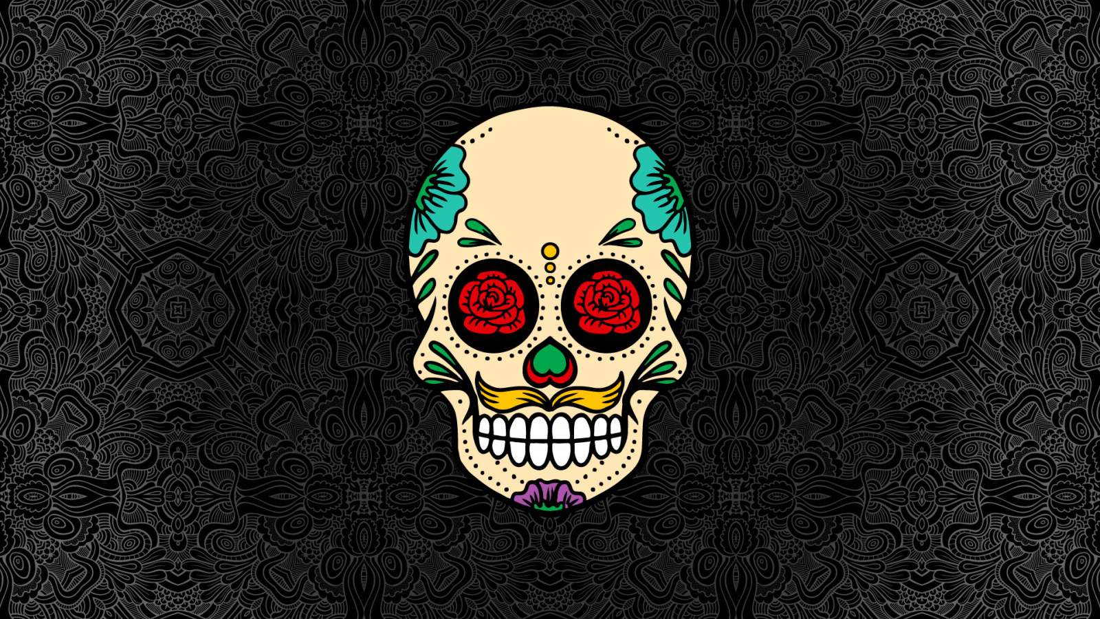 Нарисованный череп на сером фоне с узорами