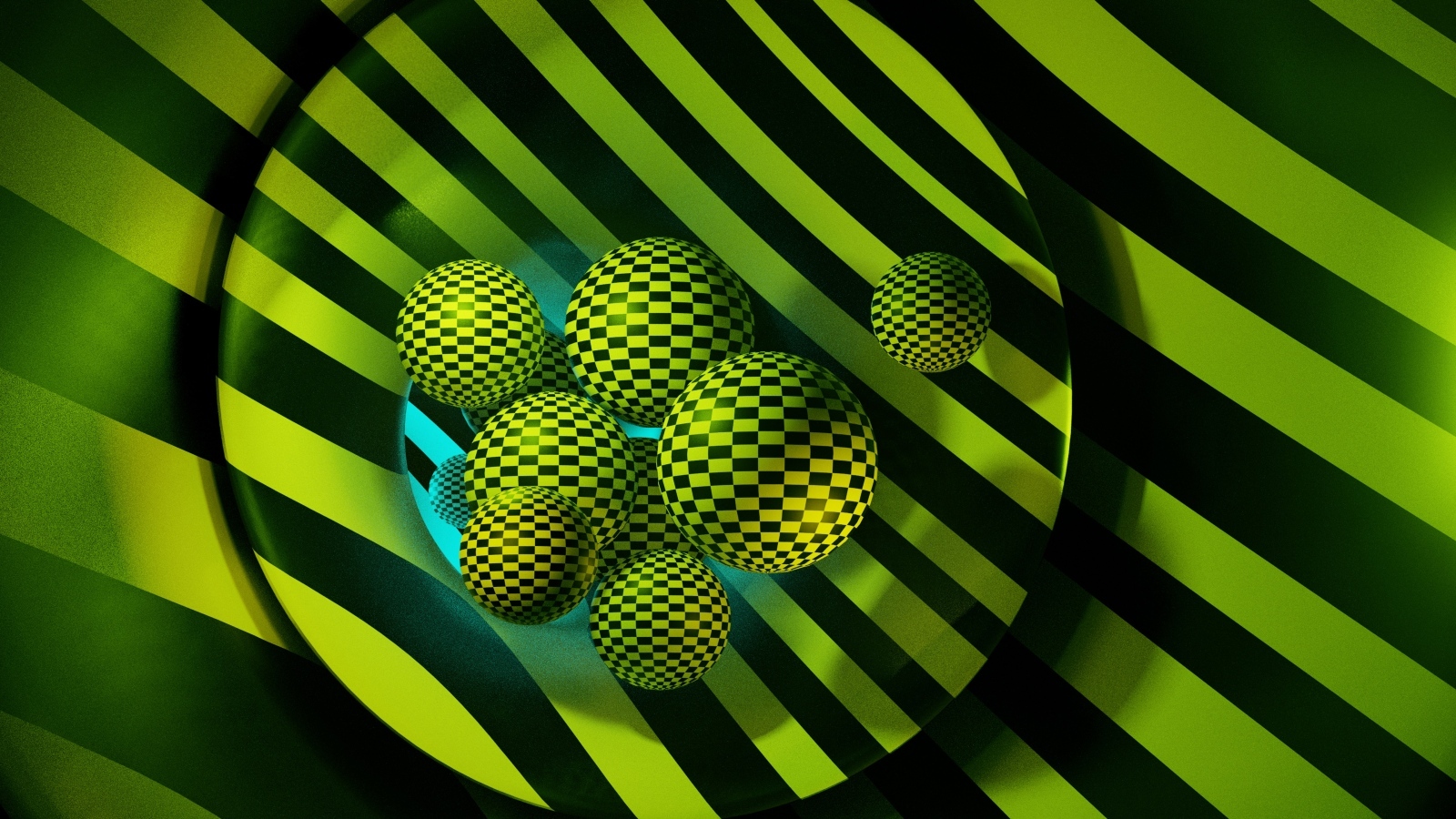 Желтые 3д шары в черную клетку