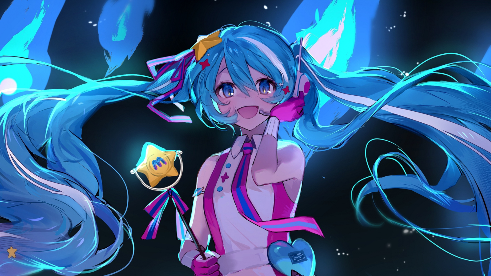 Девушка аниме с длинными голубыми волосами