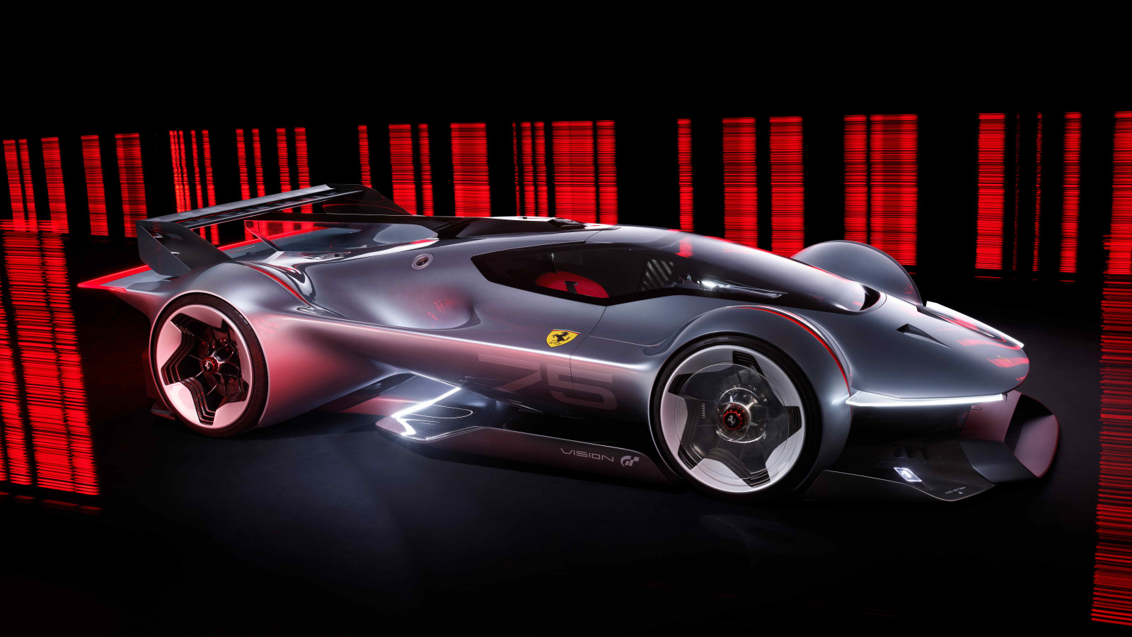 Серебристый спортивный автомобиль Ferrari Vision Gran Turismo