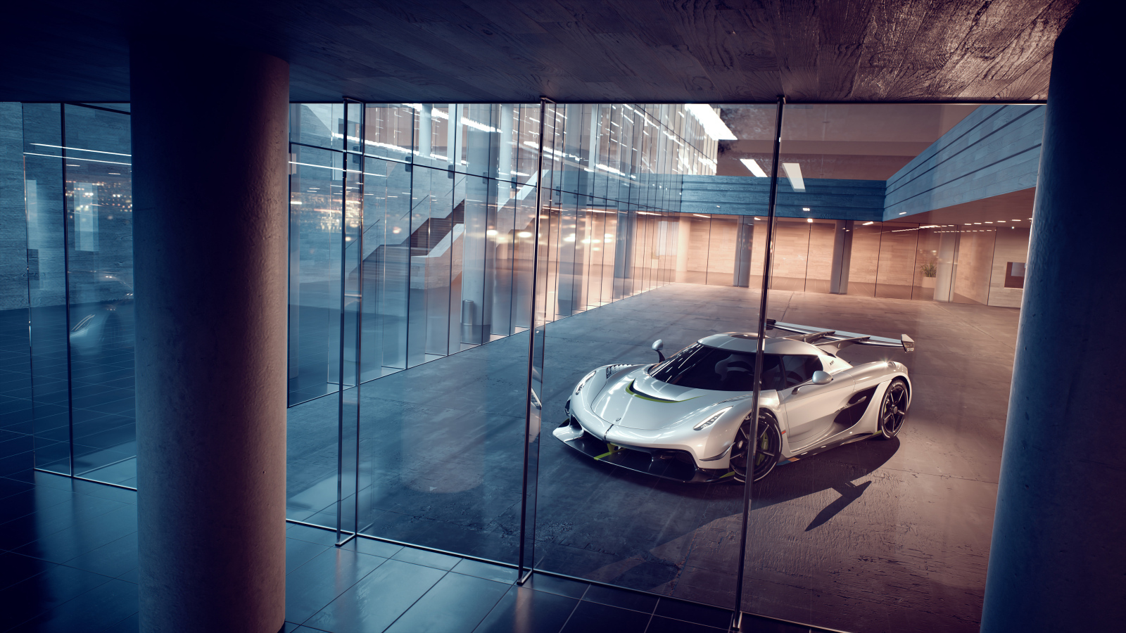 Автомобиль Koenigsegg Jesko у стекла