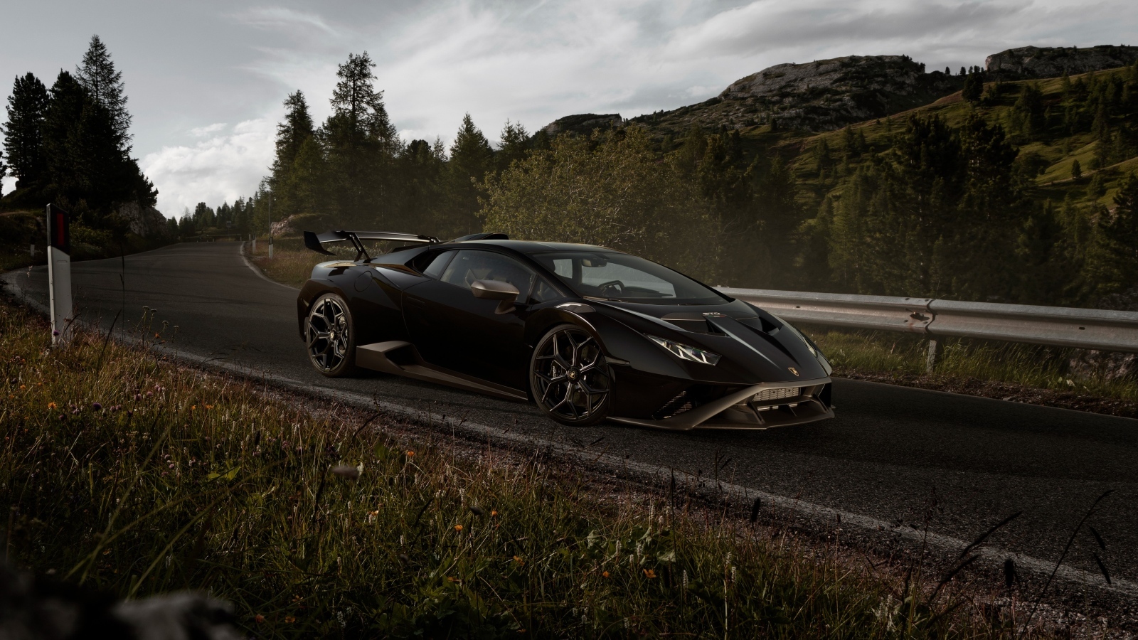 Черный быстрый автомобиль Lamborghini Huracán STO