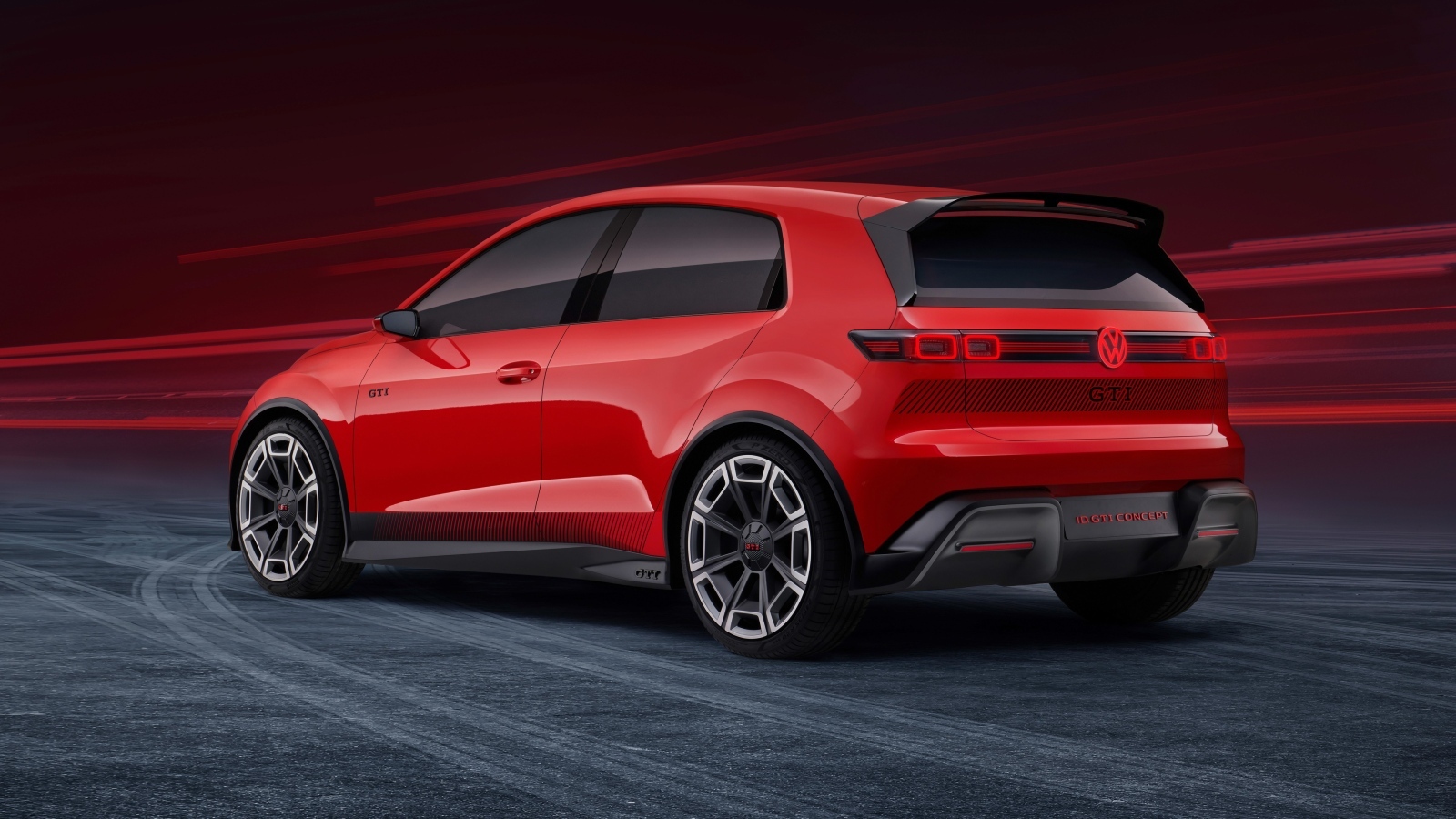 Красный Volkswagen ID. GTI Concept 2023 года вид сзади