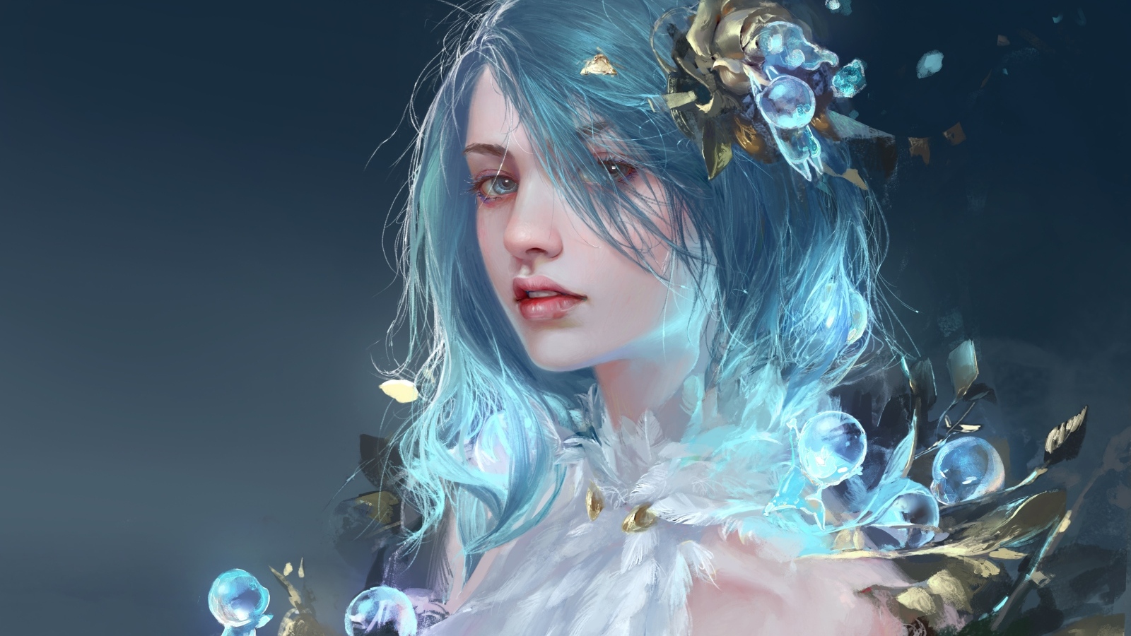 Красивая фантастическая девушка с голубыми волосами