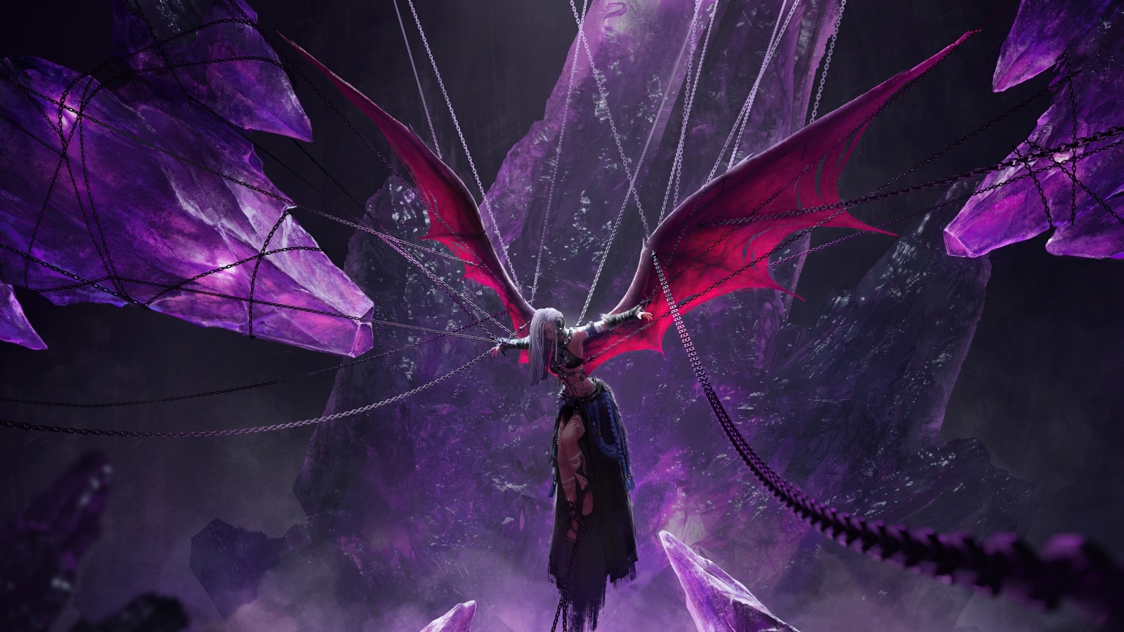 Девушка демон прикована к цепям