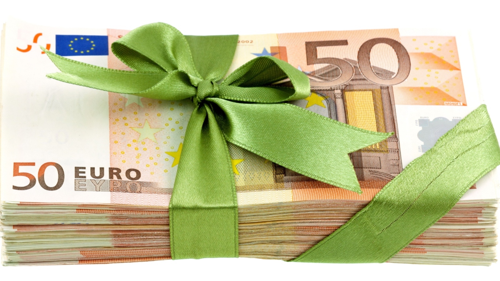 Bundle of euros tied with a green ribbon
