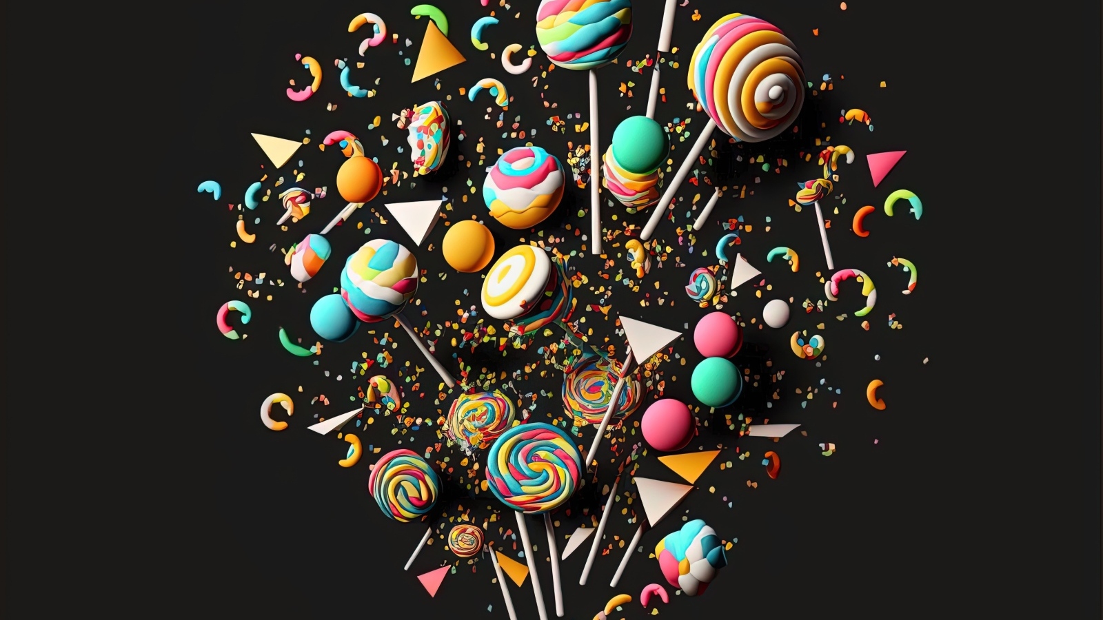 Много разноцветных сладких конфет на черном фоне