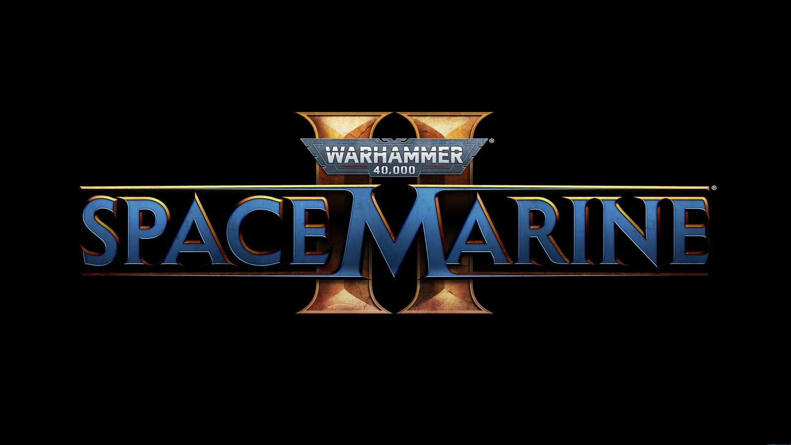 Логотип компьютерной игры Warhammer 40,000: Space Marine 2 на черном фоне