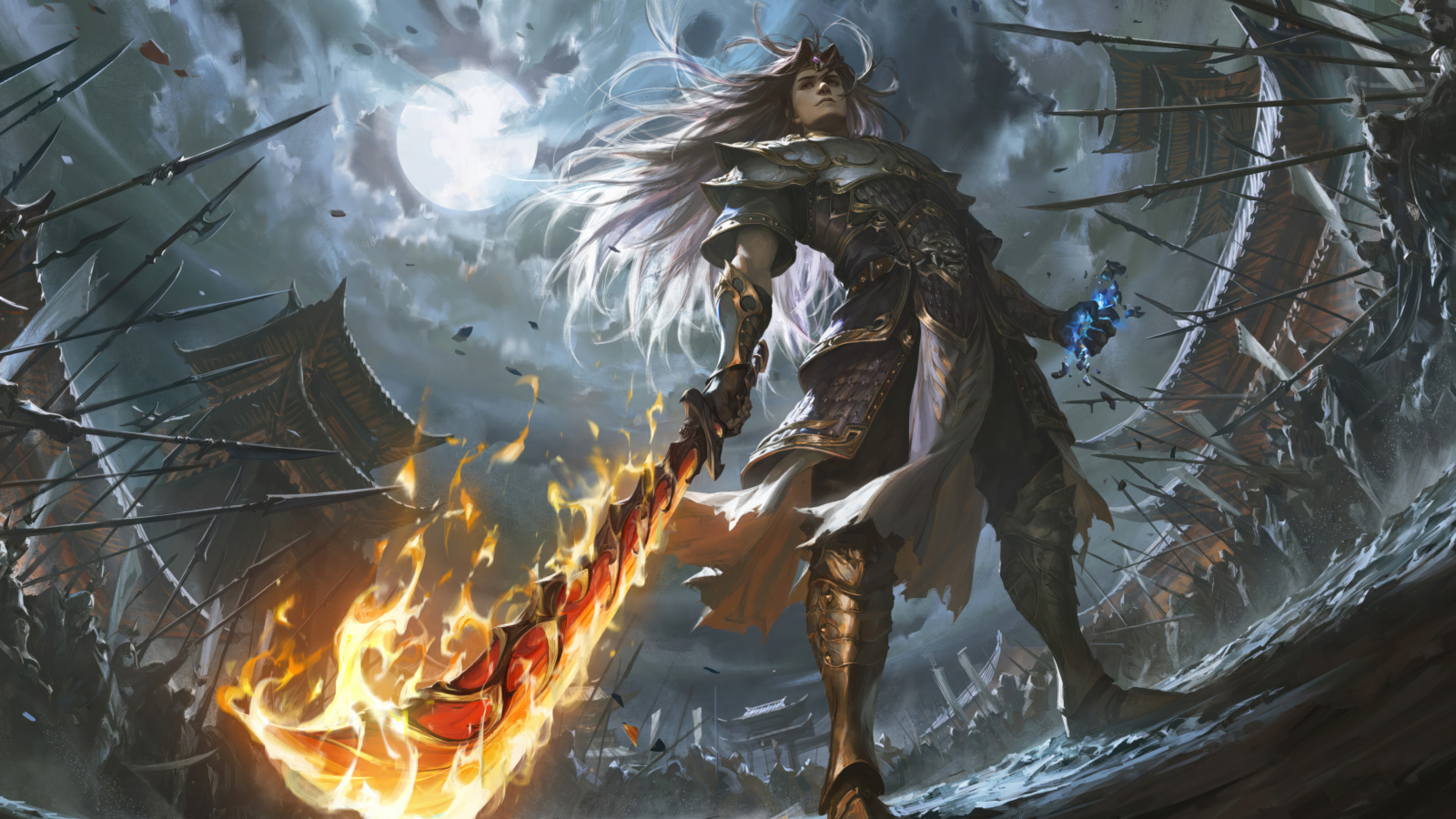 Мужчина воин с огненным мечом