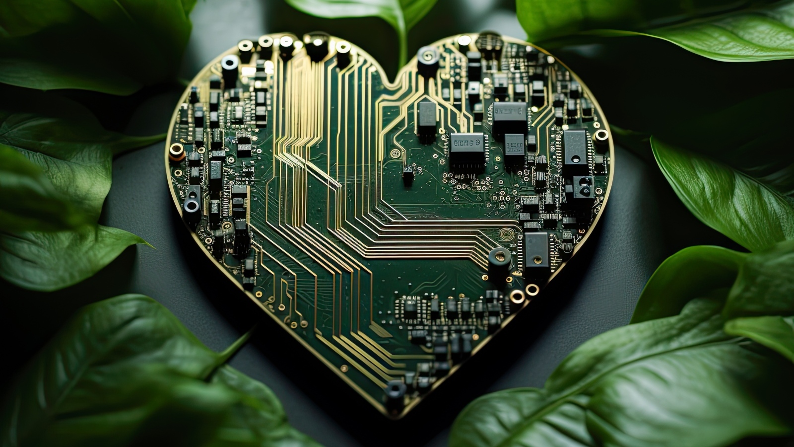 Плата в форме сердца с зелеными листьями