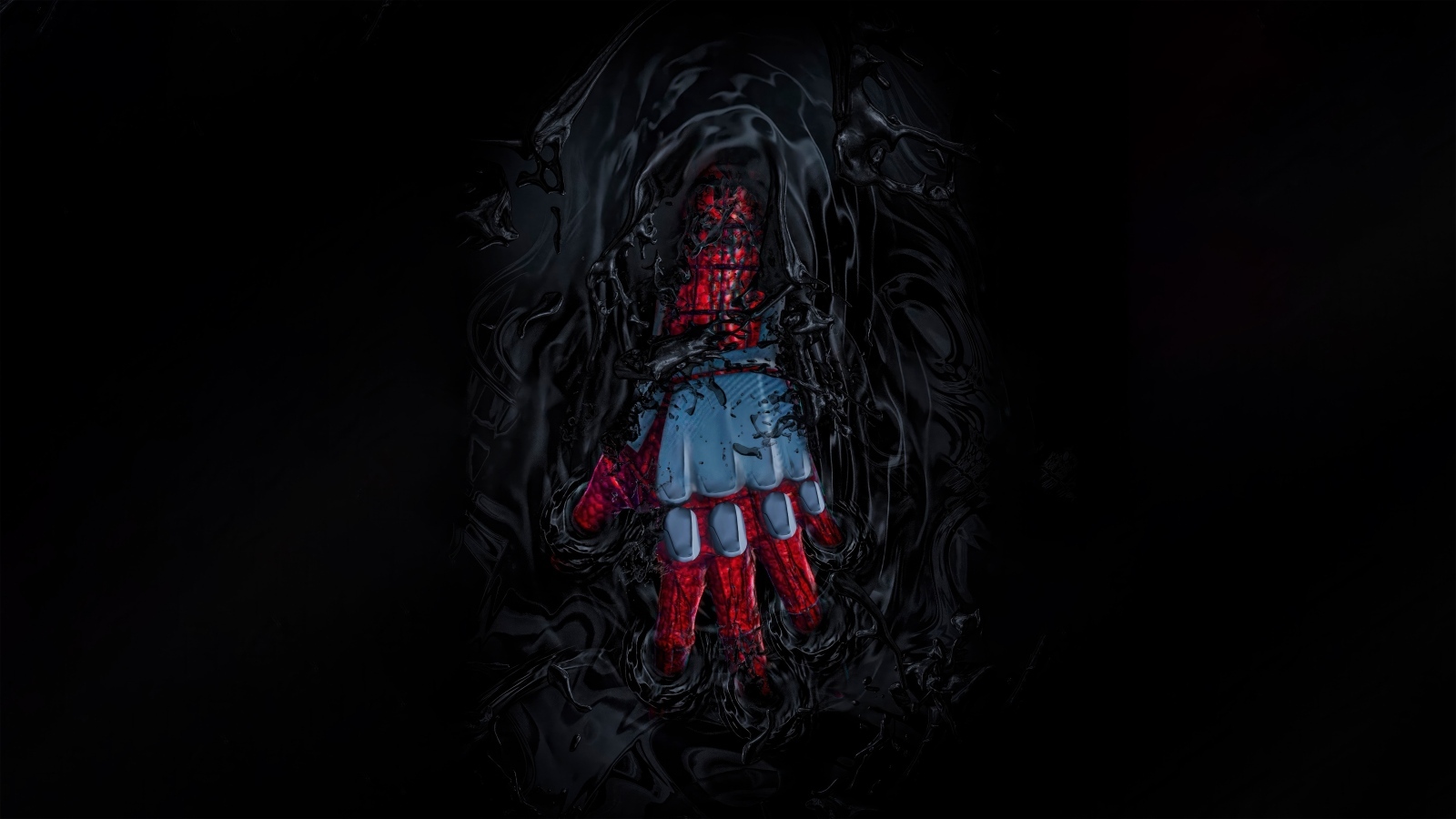 Рука Спайдермена погружается в черную массу