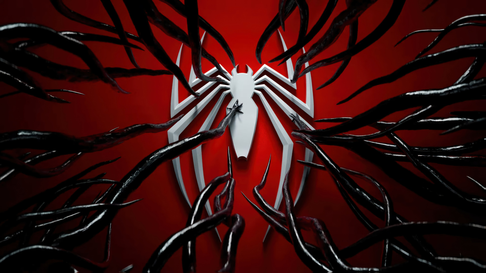 Белый логотип человека паука опутывает веном