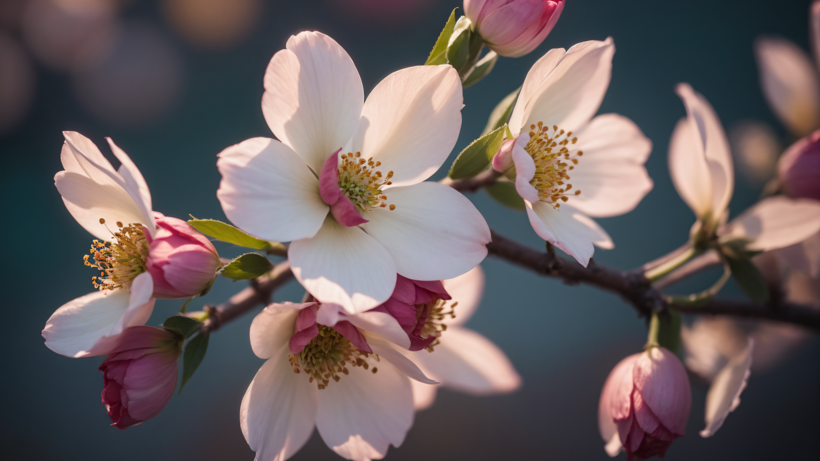 Розовые цветы на ветке в лучах весеннего солнца