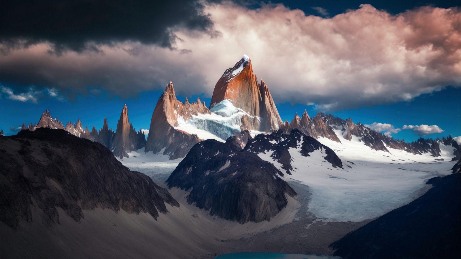 Острые вершины скалы под грозовым небом