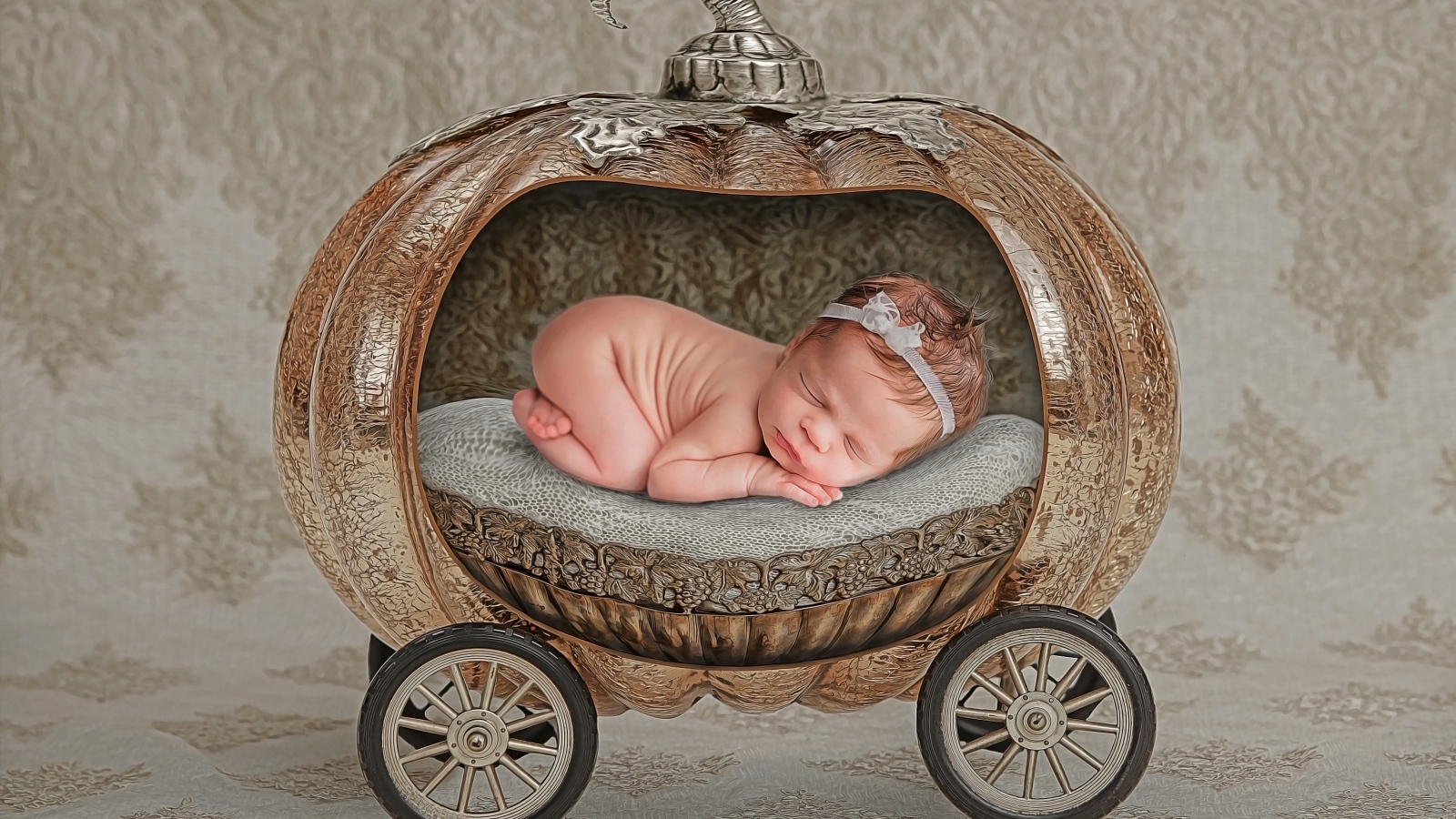 Спящий ребенок в игрушечной карете