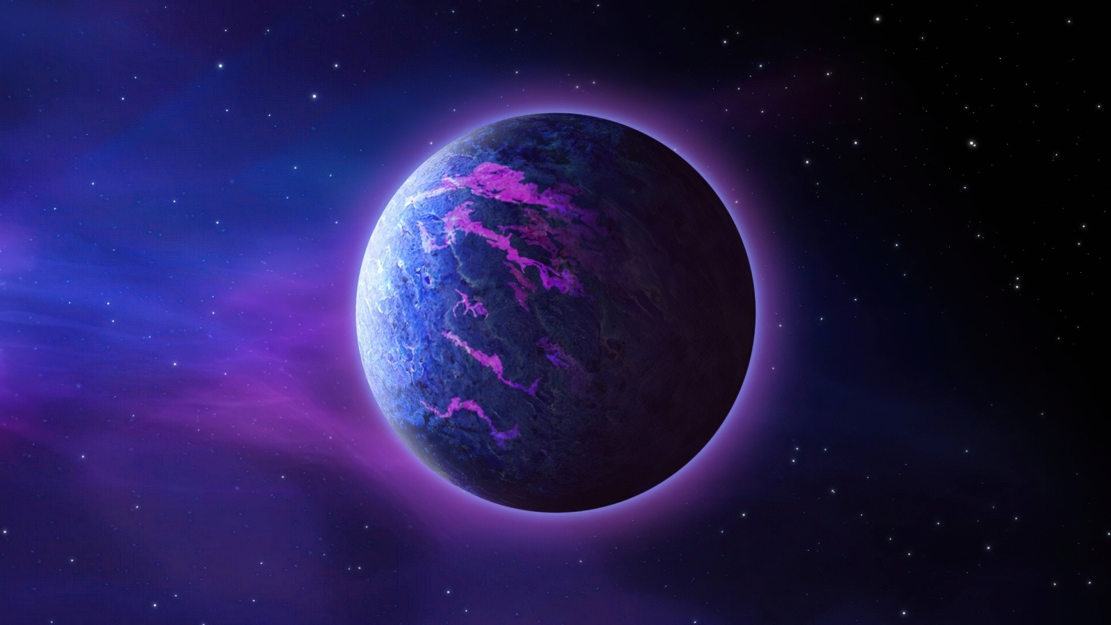 Большая фиолетовая планета в космосе