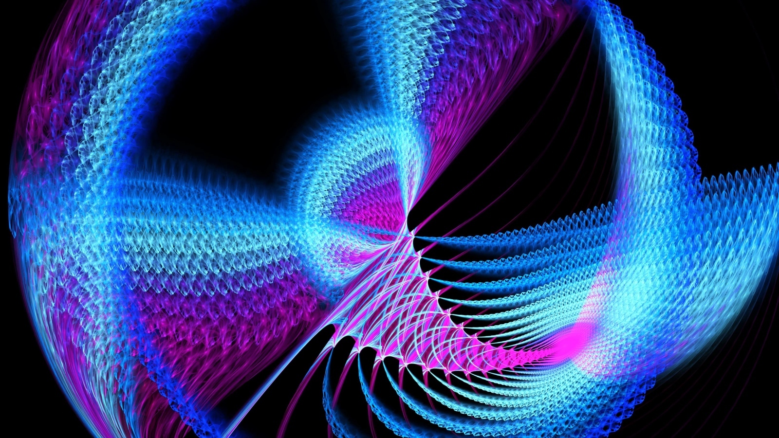 Яркая голубая неоновая спираль на черном фоне