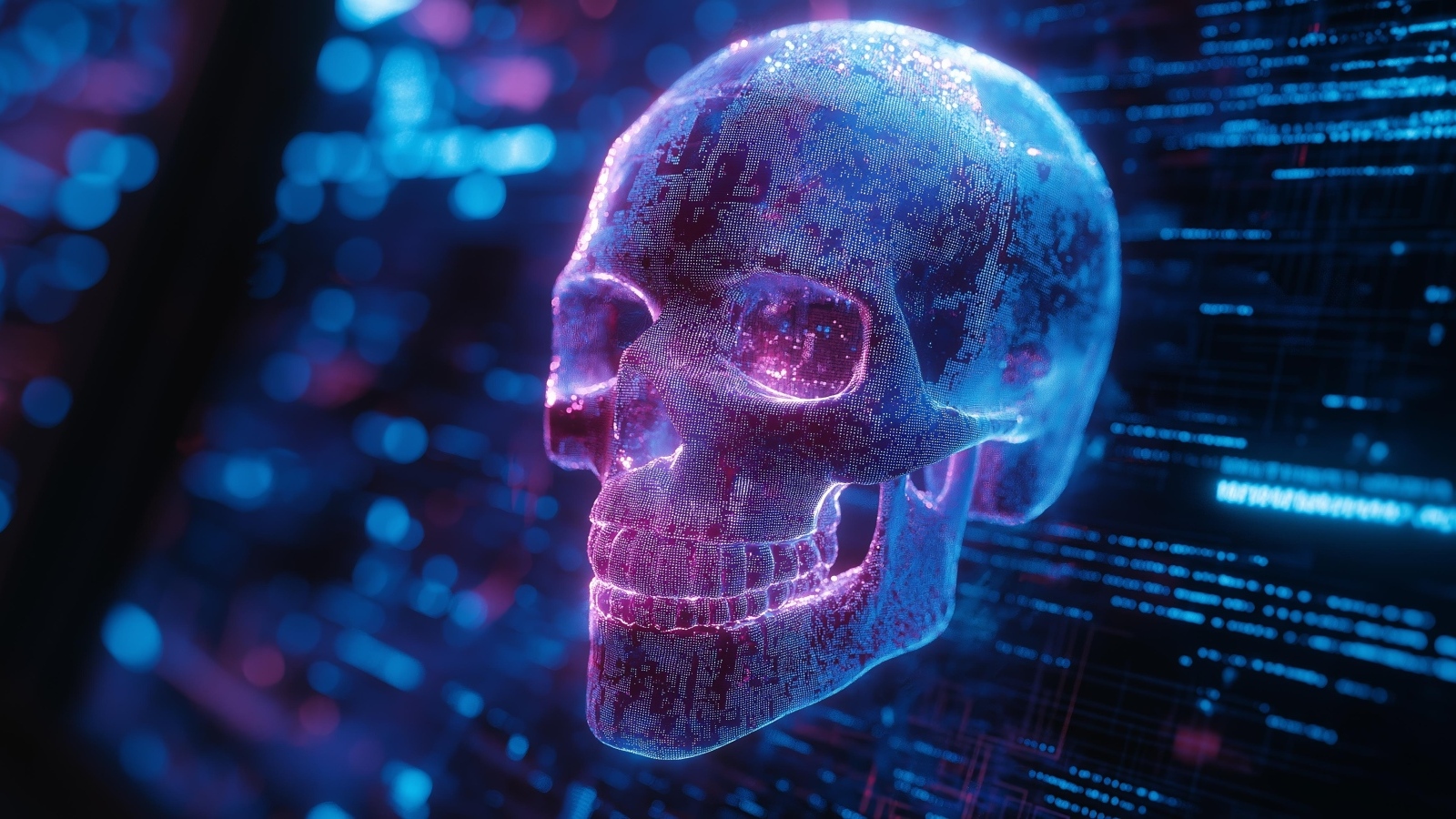 Неоновый фиолетовый цифровой череп